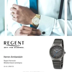 Regent Herren Armbanduhr Analog Metallarmband dunkelgrau URBA726