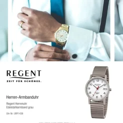 Regent Herren Armbanduhr Analog Edelstahlarmband grau URF1436