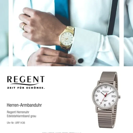 Regent Herren Armbanduhr Analog Edelstahlarmband grau URF1436