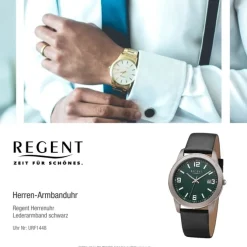 Regent Herren Armbanduhr Analog Lederarmband schwarz URF1448