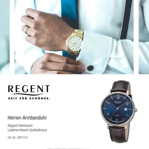 Regent Herren Armbanduhr Analog Lederarmband dunkelbraun URF1515