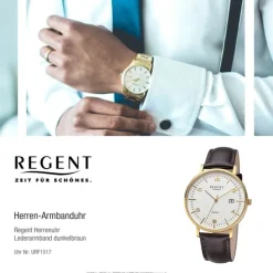 Regent Herren Armbanduhr Analog Lederarmband dunkelbraun URF1517