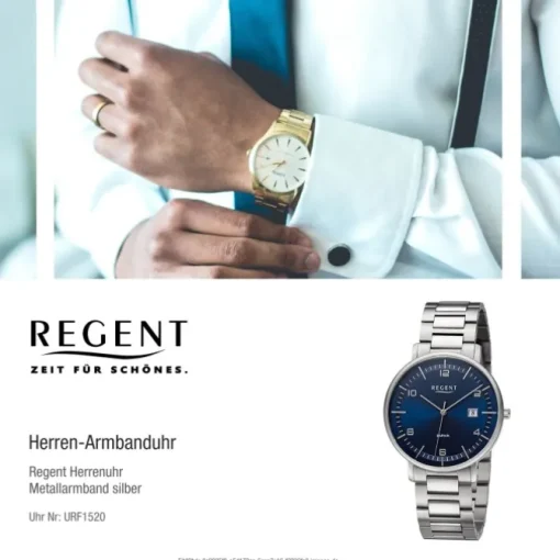 Regent Herren Armbanduhr Analog Metallarmband silber URF1520