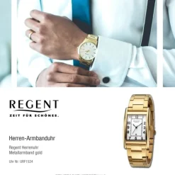 Regent Herren Armbanduhr Analog Metallarmband gold URF1524