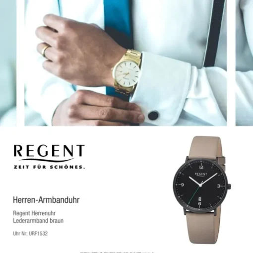Regent Herren Armbanduhr Analog Lederarmband braun URF1532