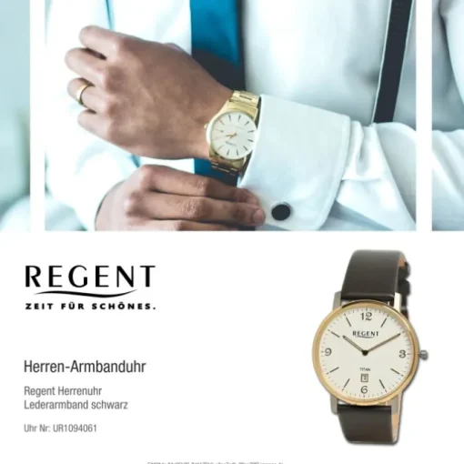Regent Herren Armbanduhr Analog Lederarmband schwarz UR1094061