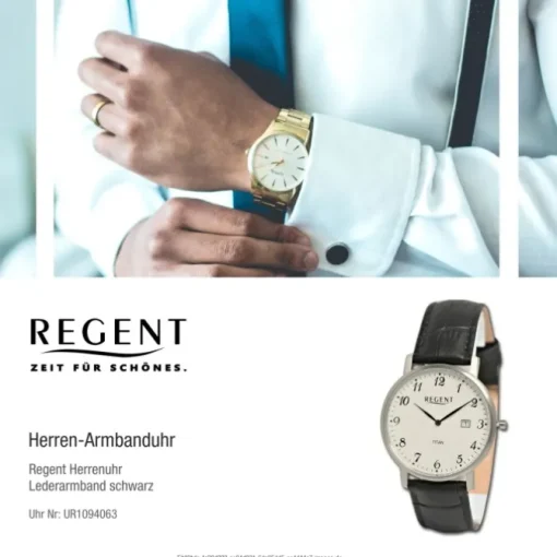 Regent Herren Armbanduhr Analog Lederarmband schwarz UR1094063