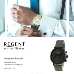 Regent Herren Armbanduhr Analog Lederarmband dunkelgrau UR1111501