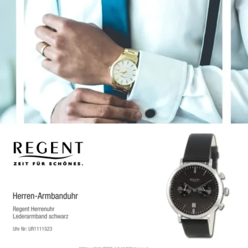 Regent Herren Armbanduhr Analog Lederarmband schwarz UR1111523