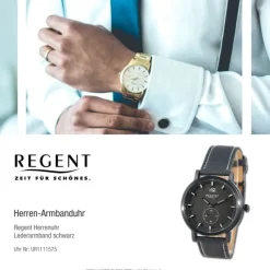 Regent Herren Armbanduhr Analog Lederarmband schwarz weiss UR1111575
