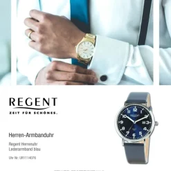 Regent Herren Armbanduhr Analog Lederarmband blau UR1114076