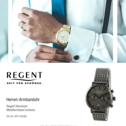 Regent Herren Armbanduhr Analog Metallarmband schwarz UR1150598