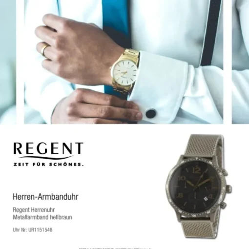 Regent Herren Armbanduhr Analog Metallarmband hellbraun UR1151548