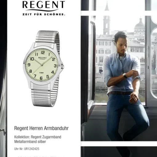 Regent Herren Armbanduhr Analog 1242425 Quarz-Uhr Metall silber UR1242425