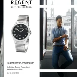Regent Herren Armbanduhr Analog 1242428 Quarz-Uhr Metall silber UR1242428