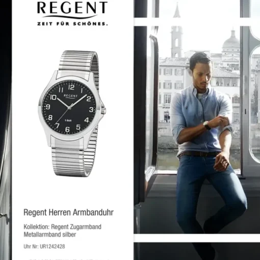 Regent Herren Armbanduhr Analog 1242428 Quarz-Uhr Metall silber UR1242428