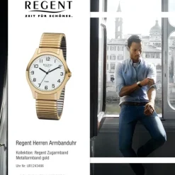 Regent Herren Armbanduhr Analog 1243486 Quarz-Uhr Metall gold UR1243486
