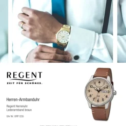 Regent Herren Armbanduhr Analog Lederarmband braun hellbraun URF1255