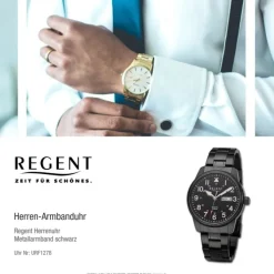 Regent Herren Armbanduhr Analog Metallarmband schwarz URF1278