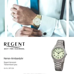 Regent Herren Armbanduhr Analog Titanarmband grau URF1294