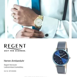 Regent Herren Armbanduhr Analog Lederarmband dunkelblau UR1094066