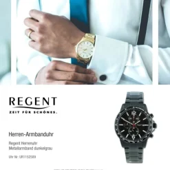 Regent Herren Armbanduhr Chronograph Metallarmband dunkelgrau UR1152509