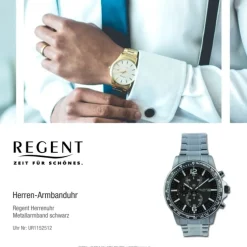 Regent Herren Armbanduhr Chronograph Metallarmband schwarz UR1152512