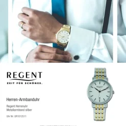 Regent Herren Armbanduhr Analog Metallarmband silber gold UR1012511