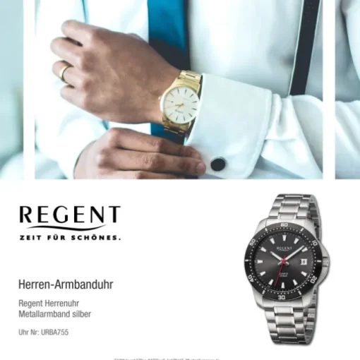 Regent Herren Armbanduhr Analog Metallarmband silber URBA755