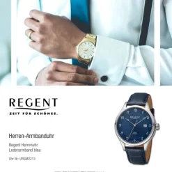Regent Herren Armbanduhr Analog Lederarmband blau URGM2213
