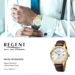 Regent Herren Armbanduhr Analog Lederarmband braun URGM2214
