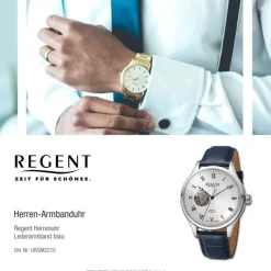Regent Herren Armbanduhr Analog Lederarmband blau URGM2215