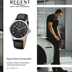 Regent Herren Armbanduhr Analog GM-2201 Handaufzug Lederband schwarz URGM2119