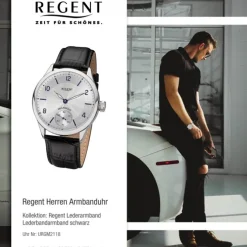 Regent Herren Armbanduhr Analog GM-2118 Handaufzug Lederband schwarz URGM2118
