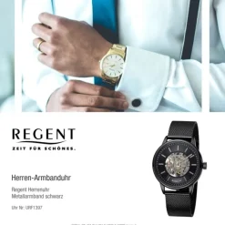 Regent Herren Armbanduhr Analog Metallarmband schwarz URF1397