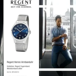Regent Herren Armbanduhr Analog 1242414 Quarz-Uhr Metall silber UR1242414
