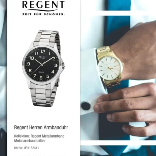 Regent Herren Armbanduhr Analog 1152411 Quarz-Uhr Metall silber UR1152411