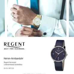 Regent Herren Armbanduhr Analog Lederarmband dunkelblau URF1533
