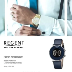 Regent Herren Armbanduhr Digital Lederarmband dunkelblau URBA783