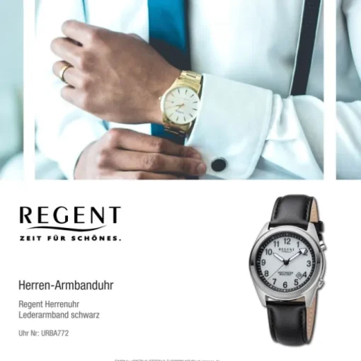 Regent Herren Armbanduhr Analog Lederarmband schwarz URBA772
