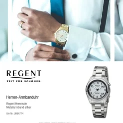 Regent Herren Armbanduhr Analog Metallarmband silber URBA774