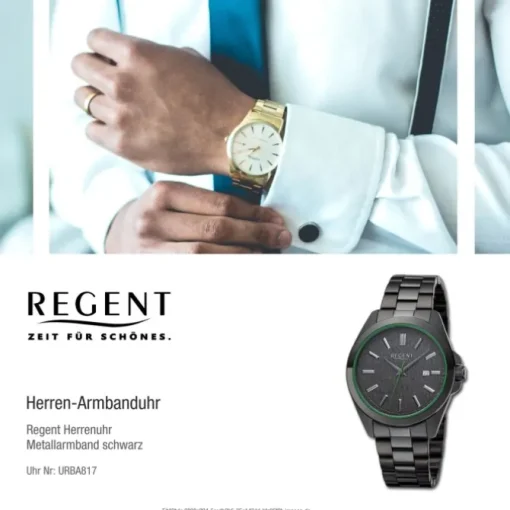 Regent Herren Armbanduhr Analog Metallarmband schwarz URBA817