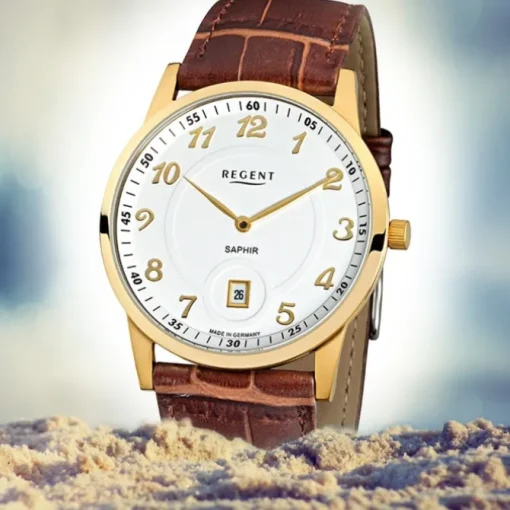 Regent Herren Armbanduhr Analog GM-1401 Quarz-Uhr Leder braun URGM1401