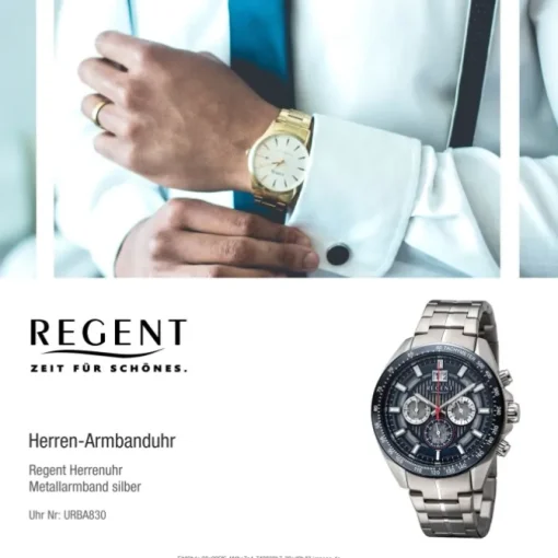 Regent Herren Armbanduhr Analog Metallarmband silber URBA830