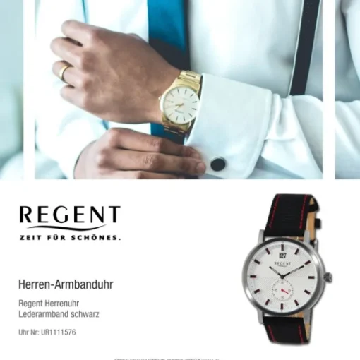 Regent Herren Armbanduhr Analog Lederarmband schwarz rot UR1111576