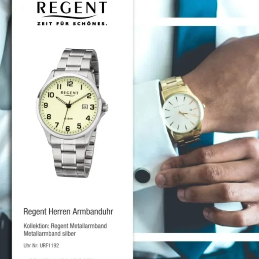 Regent Herren Armbanduhr Analog F-1192 Quarz-Uhr Metall silber URF1192