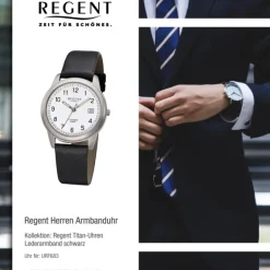 Regent Herren Armbanduhr Analog F-683 Quarz-Uhr Titan schwarz URF683