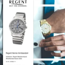 Regent Herren Armbanduhr Analog GM-2111 Quarz-Uhr Metallband silber URGM2111