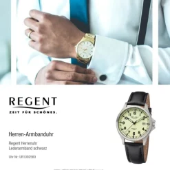 Regent Herren Armbanduhr Analog Lederarmband schwarz UR1092569
