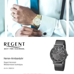 Regent Herren Armbanduhr Analog Metallarmband dunkelgrau URBA534